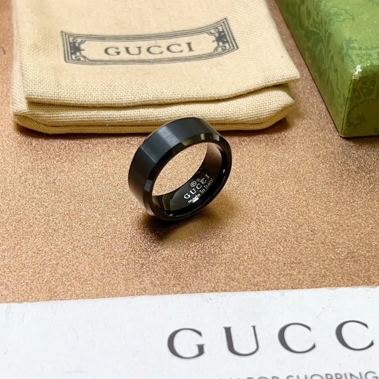 Gucci Matte Black Beveled Band Ring 9