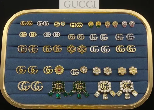 Gucci أقراط كريستال متعددة الألوان نمط GG تشكيلي 5