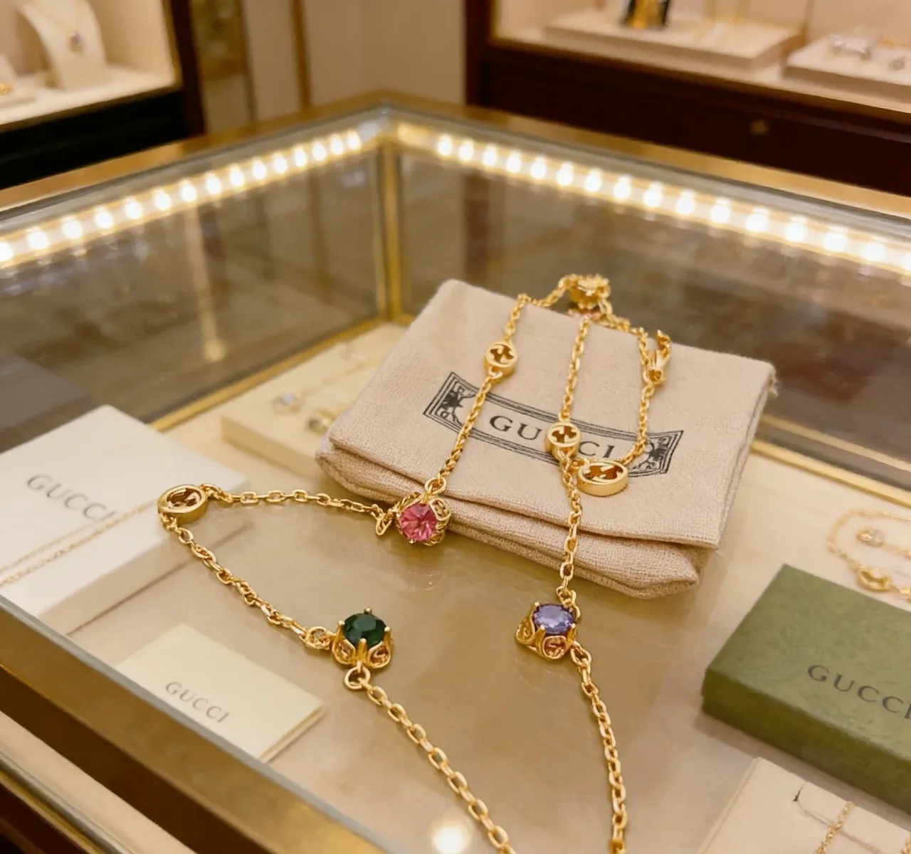 Gucci Multicolored Gemstone Interlocking G Chain Necklace 3