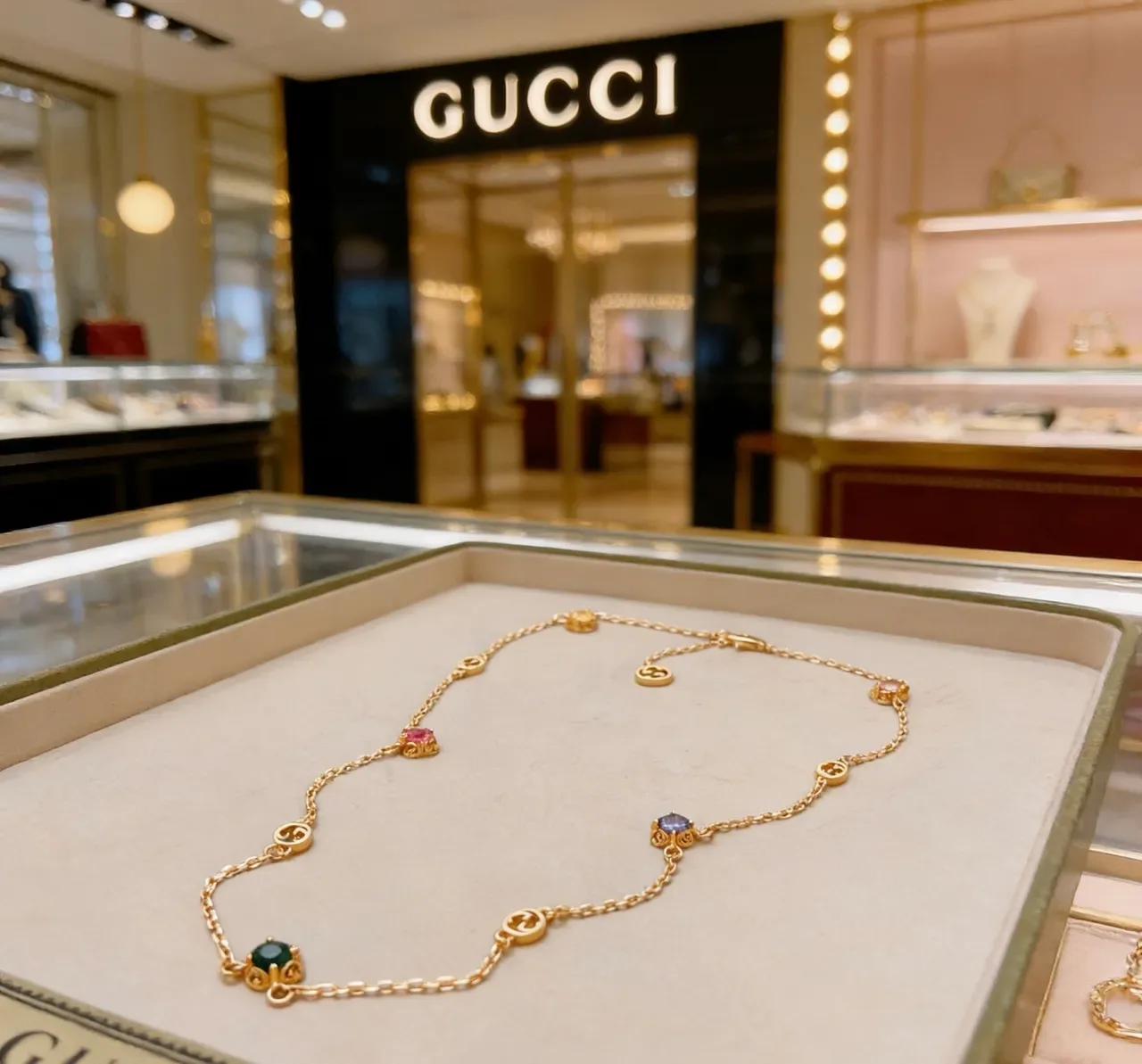 Gucci Multicolored Gemstone Interlocking G Chain Necklace 6