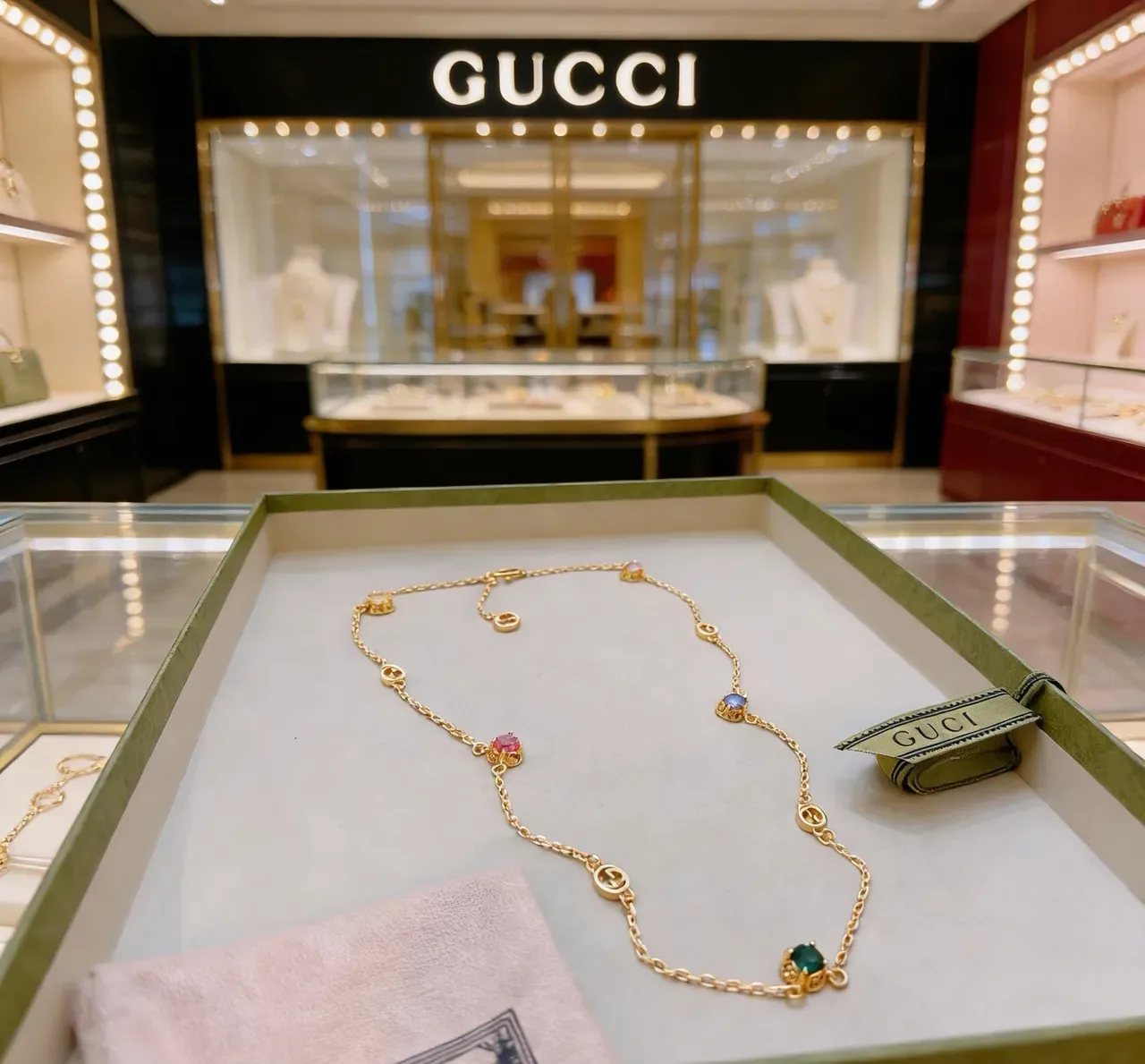 Gucci Multicolored Gemstone Interlocking G Chain Necklace 7