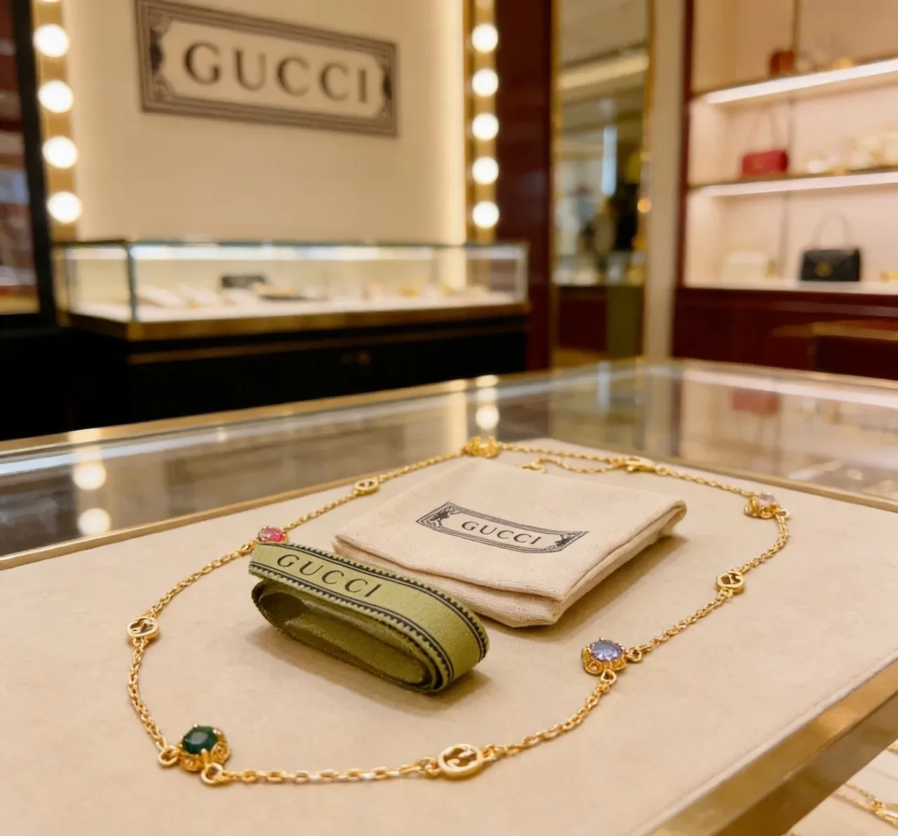 Gucci Multicolored Gemstone Interlocking G Chain Necklace 8