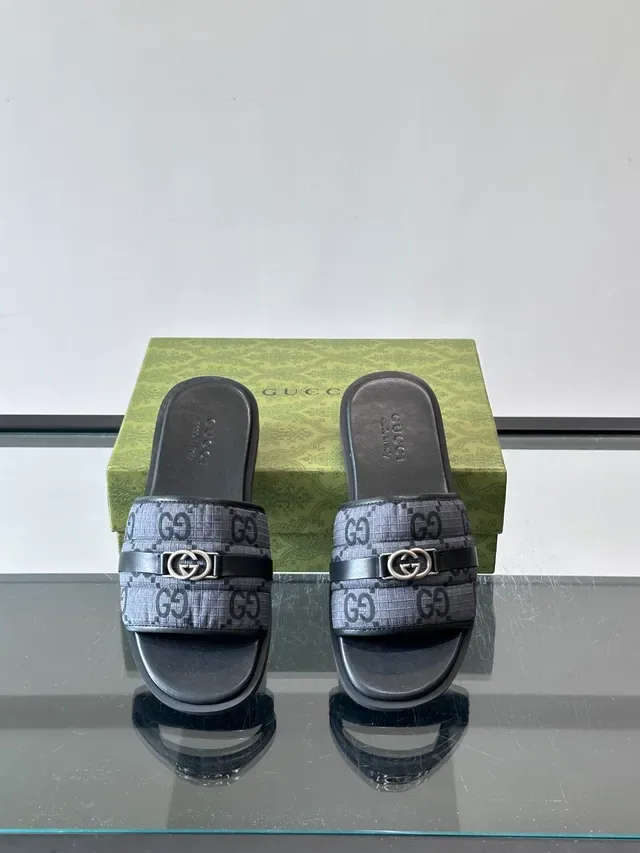 Gucci Mulas Navy White Monogram Canvas Metal Horsebit Buckle 2