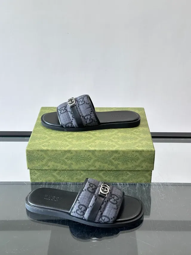 Gucci Mulas Navy White Monogram Canvas Metal Horsebit Buckle 3