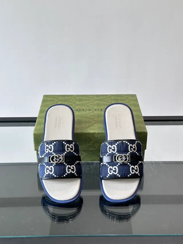 Gucci Mulas Navy White Monogram Canvas Metal Horsebit Buckle 6
