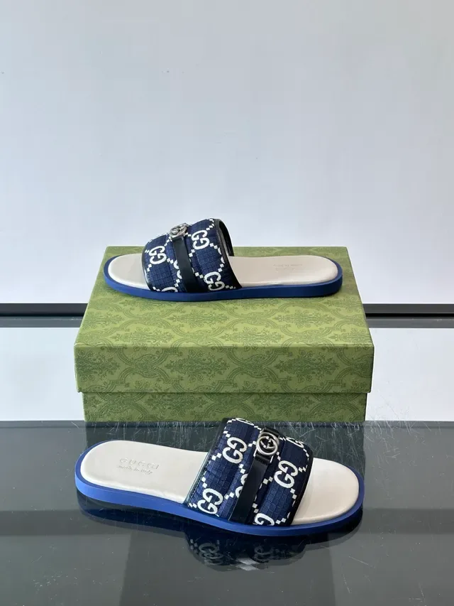 Gucci Mulas Navy White Monogram Canvas Metal Horsebit Buckle 7