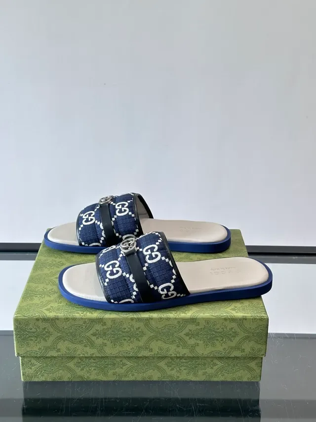 Gucci Mulas Navy White Monogram Canvas Metal Horsebit Buckle 8