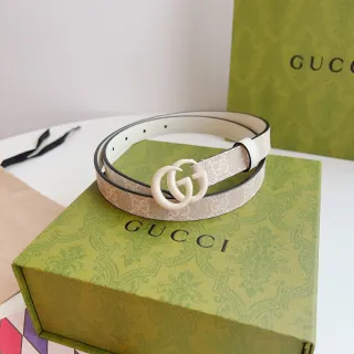 Gucci Ophidia Beige White GG Supreme Canvas Interlocking G Resin Buckle Leather Belt