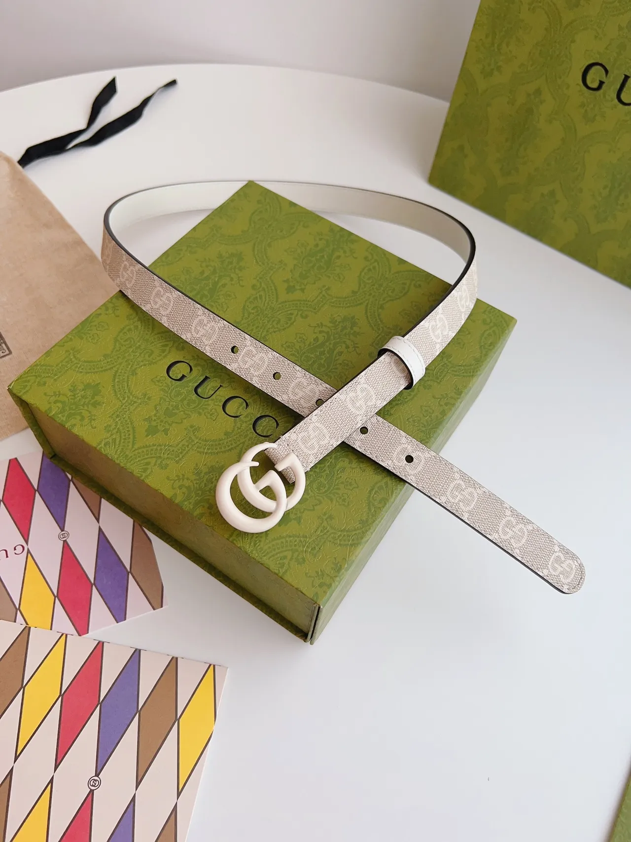 Gucci Ophidia بيج أبيض GG سوبريم كانفاس متشابك G باكل راتنج حزام جلد 2