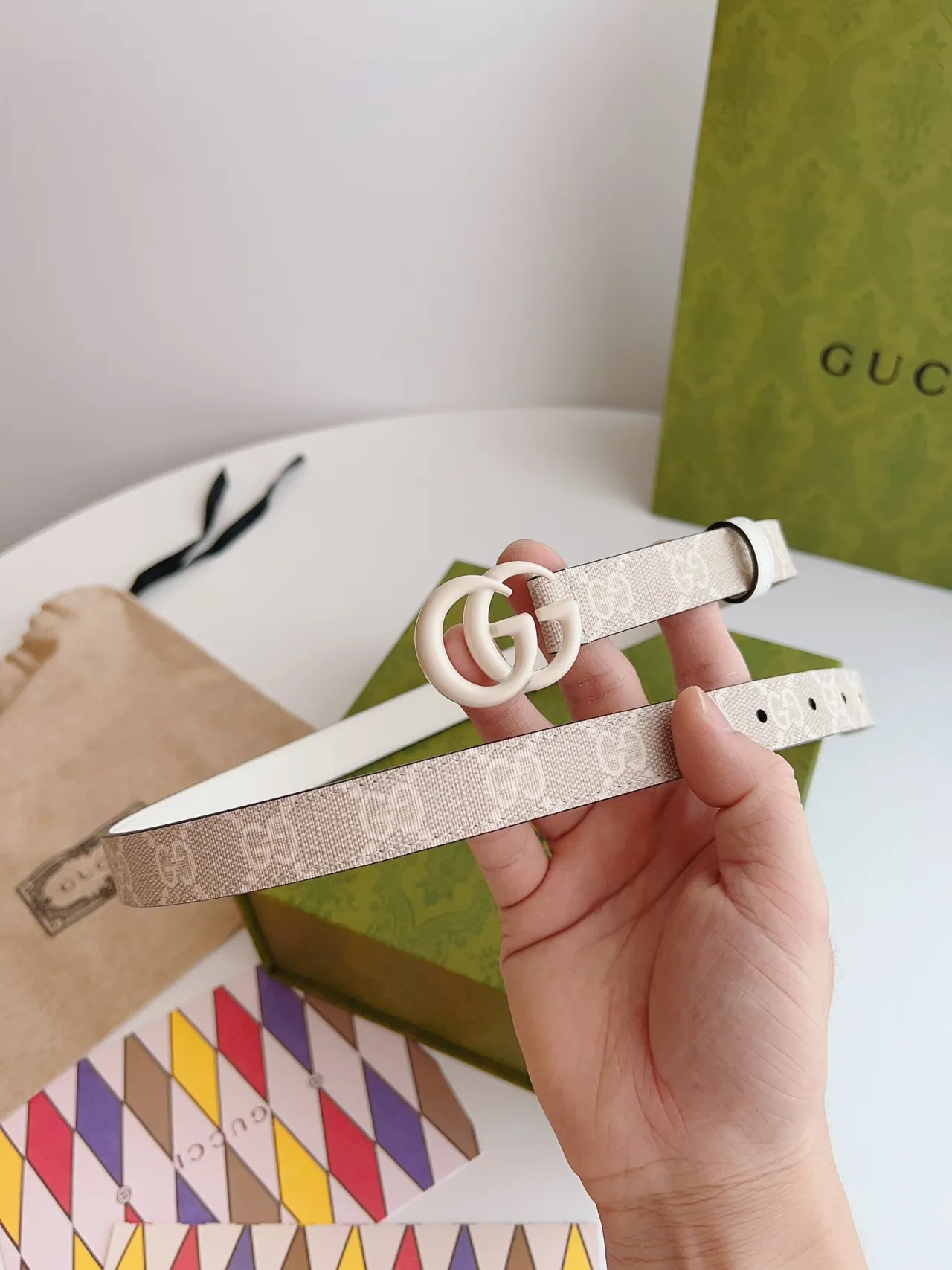Gucci Ophidia بيج أبيض GG سوبريم كانفاس متشابك G باكل راتنج حزام جلد 3
