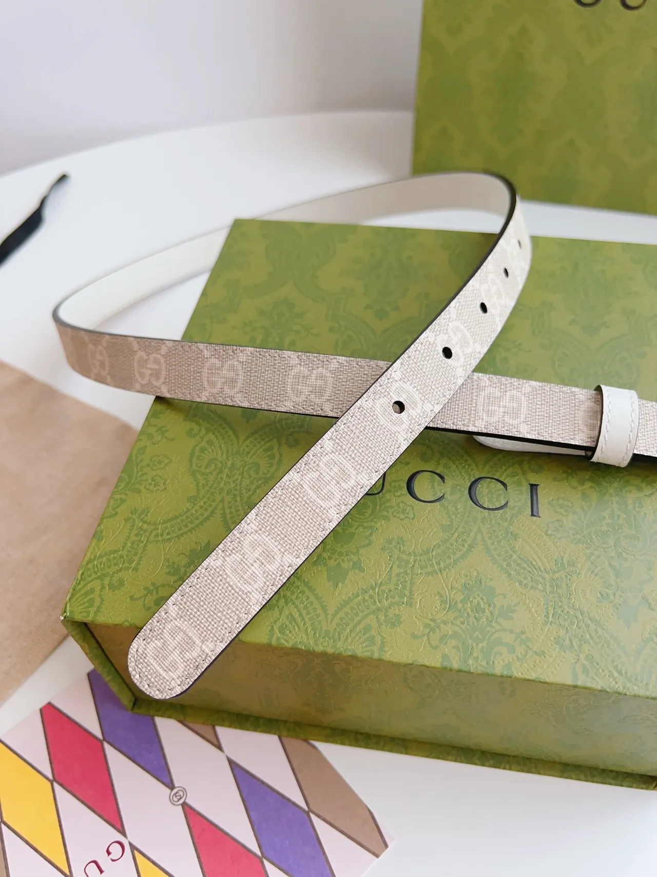 Gucci Ophidia بيج أبيض GG سوبريم كانفاس متشابك G باكل راتنج حزام جلد 5