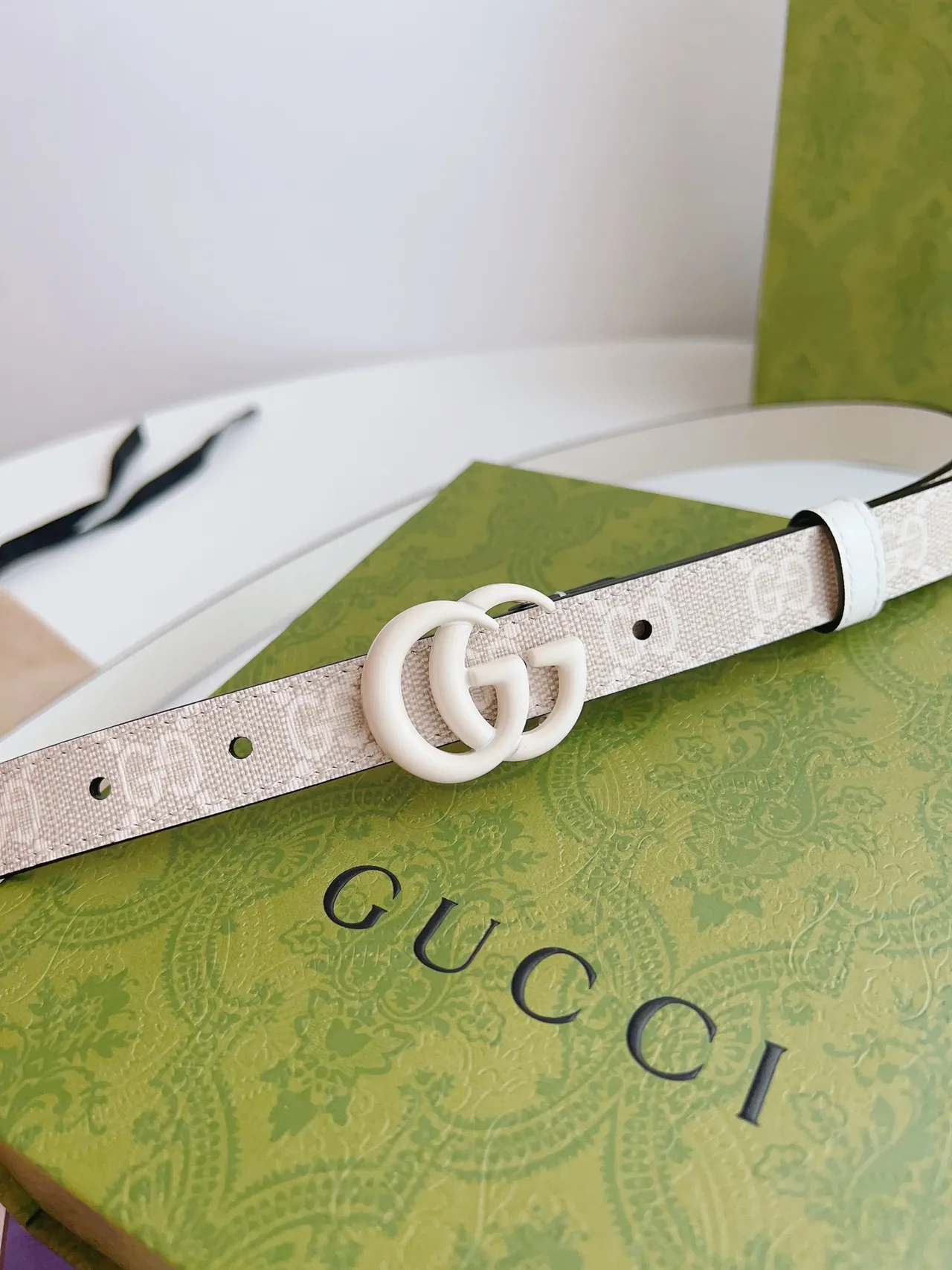 Gucci Ophidia بيج أبيض GG سوبريم كانفاس متشابك G باكل راتنج حزام جلد 6
