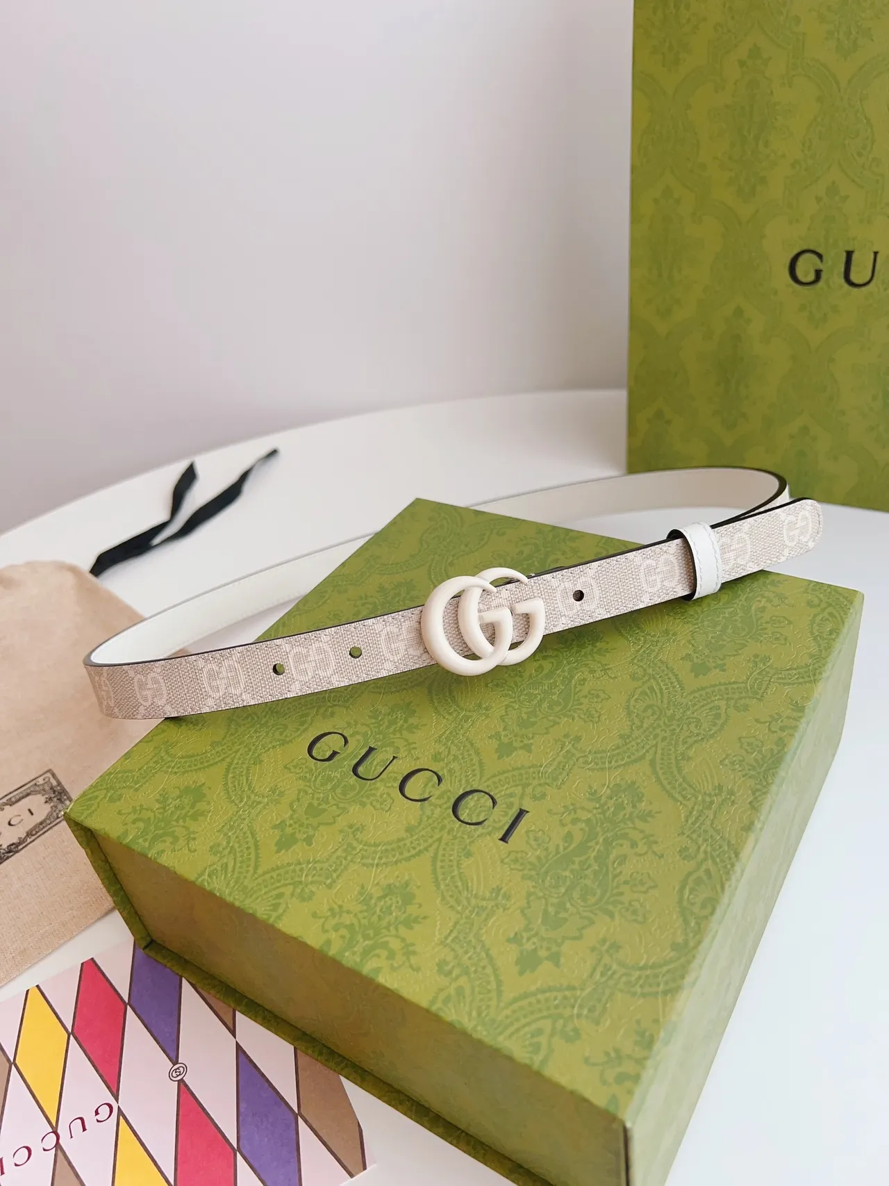 Gucci Ophidia بيج أبيض GG سوبريم كانفاس متشابك G باكل راتنج حزام جلد 7