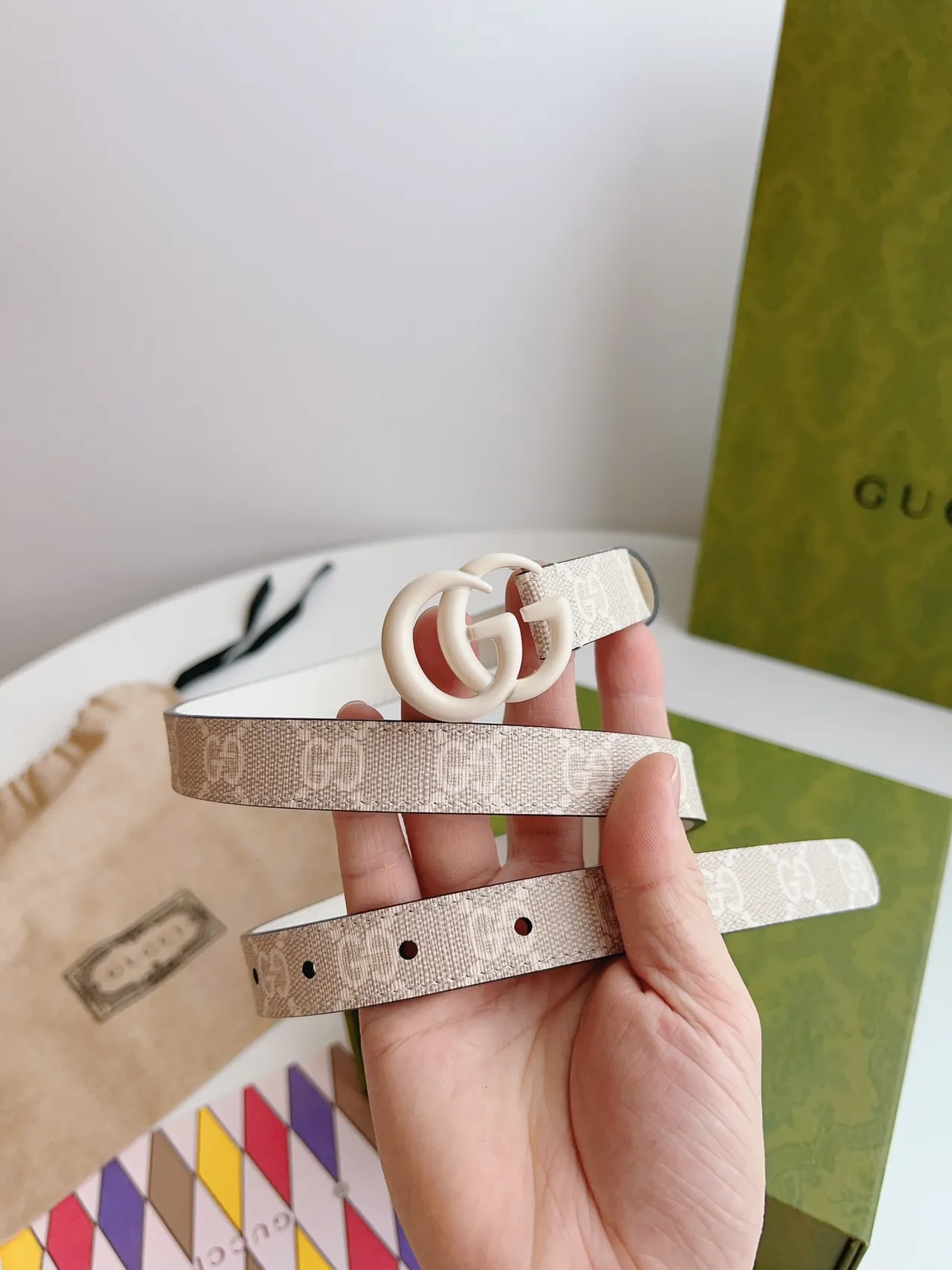 Gucci Ophidia بيج أبيض GG سوبريم كانفاس متشابك G باكل راتنج حزام جلد 8