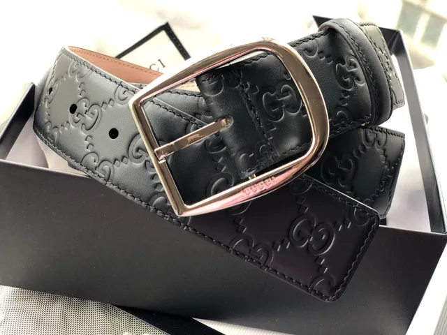 Gucci Ophidia Black Embossed GG Leather Belt 4