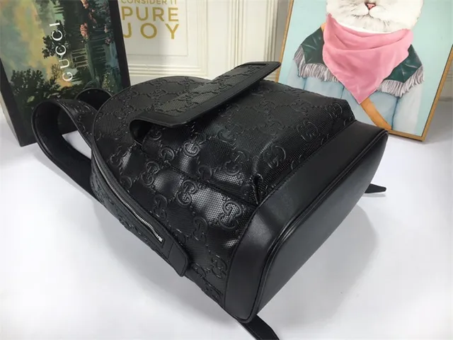 Gucci Ophidia Black GG Monogram Embossed Leather Structured Front Flap Pocket Casual Backpack 14
