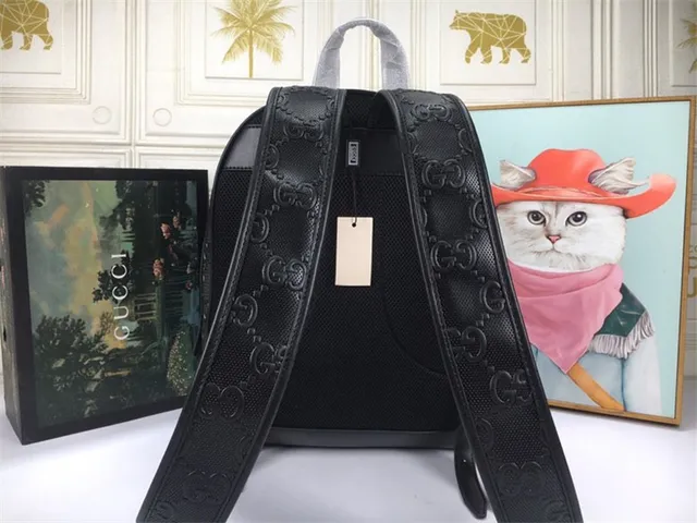 Gucci Ophidia Black GG Monogram Embossed Leather Structured Front Flap Pocket Casual Backpack 16