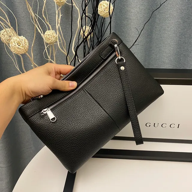 Gucci Ophidia Black Pebbled Leather Envelope Clutch 2