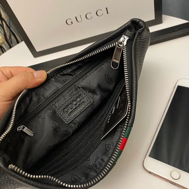 Gucci Ophidia Black Pebbled Leather Envelope Clutch 6