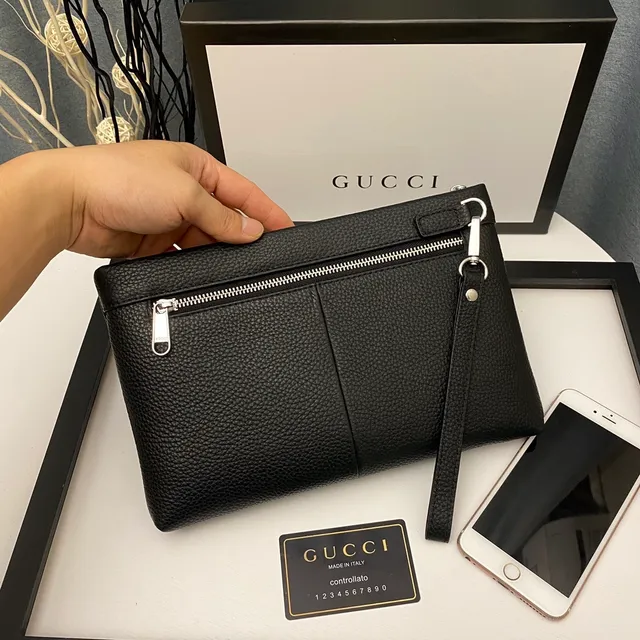 Gucci Ophidia Black Pebbled Leather Envelope Clutch 7