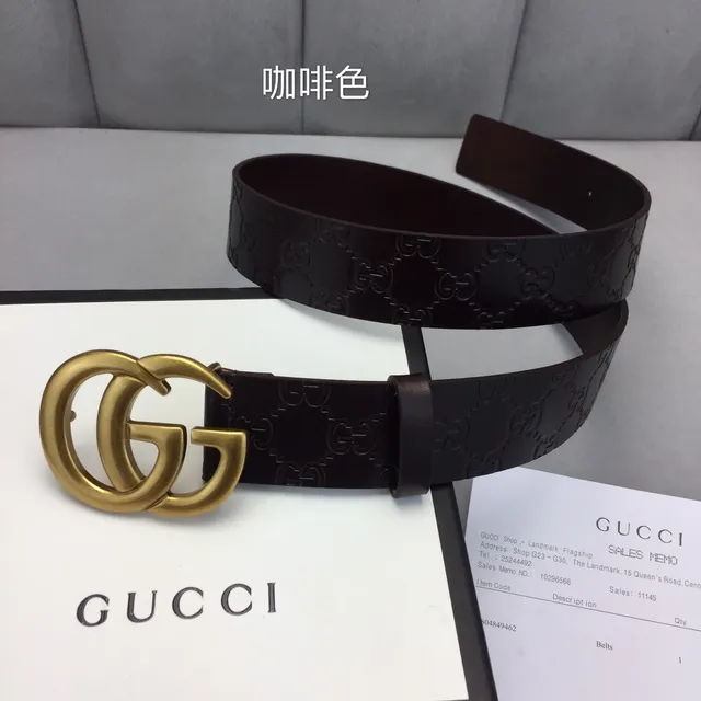 Gucci Ophidia Brown Gold Embossed GG Monogram Interlocking Double G Buckle Leather Belt 2