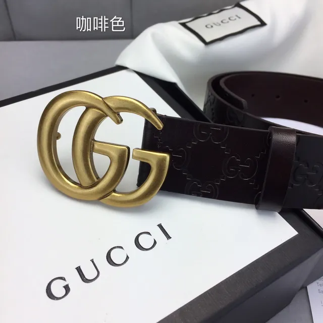 Gucci Ophidia Brown Gold Embossed GG Monogram Interlocking Double G Buckle Leather Belt 5