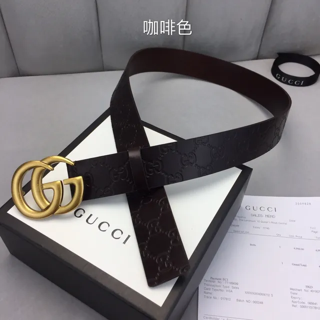 Gucci Ophidia Brown Gold Embossed GG Monogram Interlocking Double G Buckle Leather Belt 6