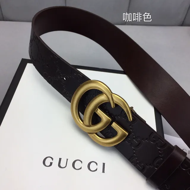 Gucci Ophidia Brown Gold Embossed GG Monogram Interlocking Double G Buckle Leather Belt 9