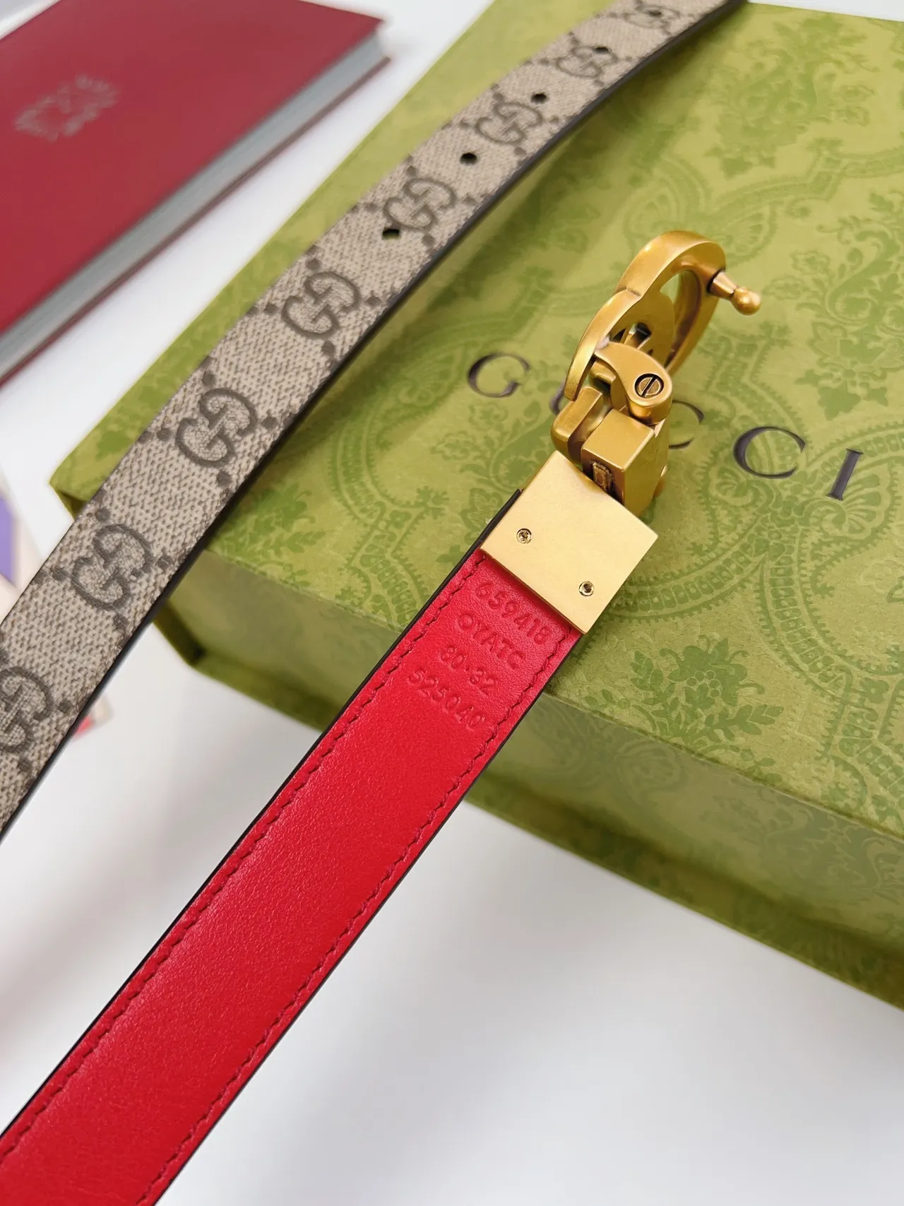 Gucci Ophidia GG Supreme 帆布和红色皮革腰带 6