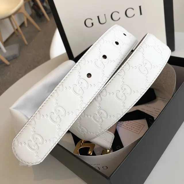 Gucci Ophidia White Gold Embossed GG Monogram Interlocking G Buckle Leather Belt 2