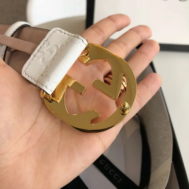 Gucci Ophidia White Gold Embossed GG Monogram Interlocking G Buckle Leather Belt 3