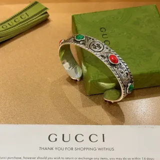 Gucci Ornate Engraved Silver-Tone Malachite and Coral Cuff Bracelet