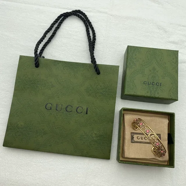 Gucci Ornate Gold-Tone Floral Crystal Cuff Bracelet 2