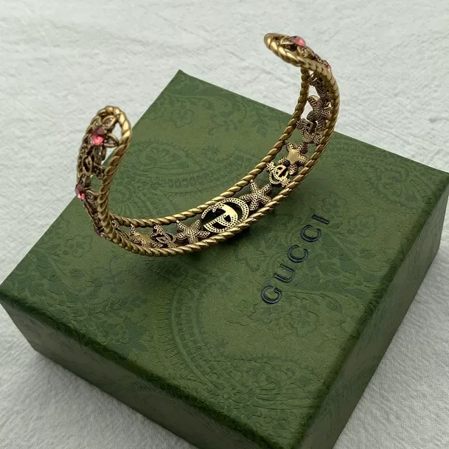 Gucci Ornate Gold-Tone Floral Crystal Cuff Bracelet 3