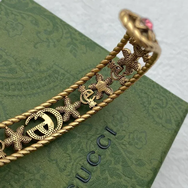 Gucci Ornate Gold-Tone Floral Crystal Cuff Bracelet 6