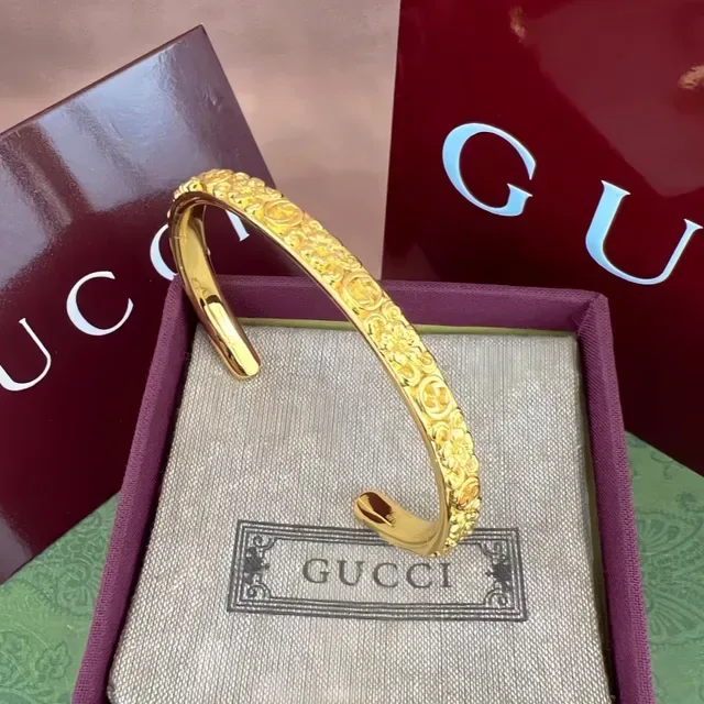 Gucci Ornate Monogrammed Gold and Silver Bangle Bracelets 3