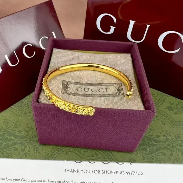 Gucci Ornate Monogrammed Gold and Silver Bangle Bracelets 4