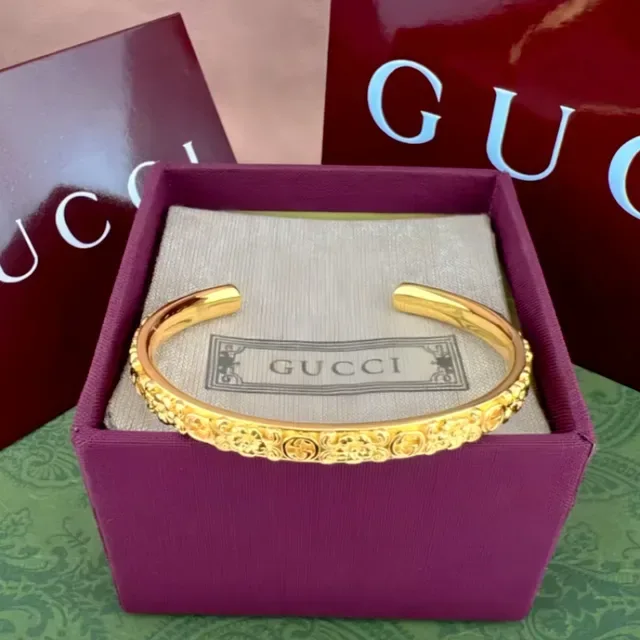 Gucci Ornate Monogrammed Gold and Silver Bangle Bracelets 5