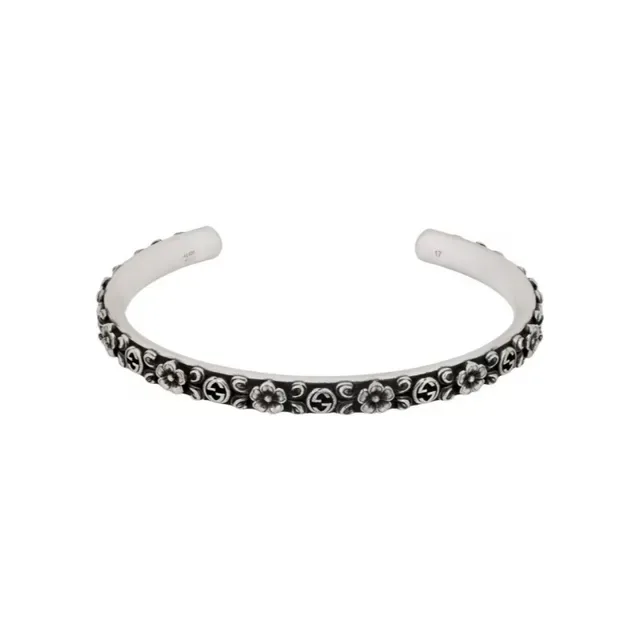 Gucci Ornate Monogrammed Gold and Silver Bangle Bracelets 9