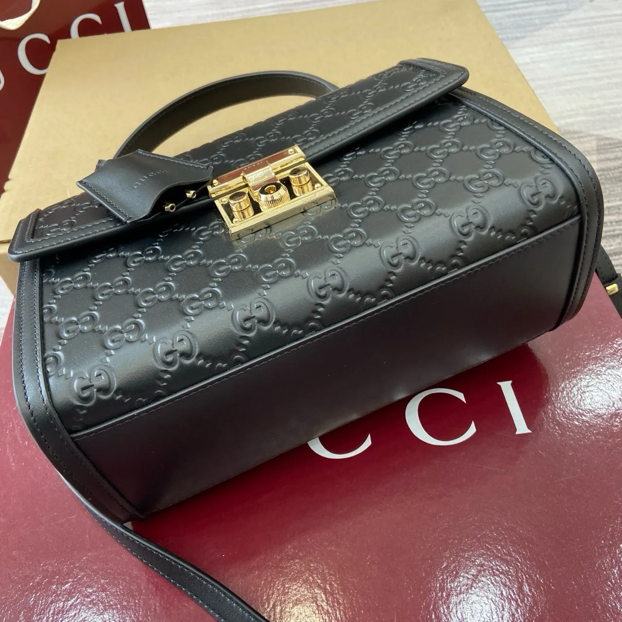 Gucci Padlock Black Gold Embossed GG Monogram Crossbody Bag 4