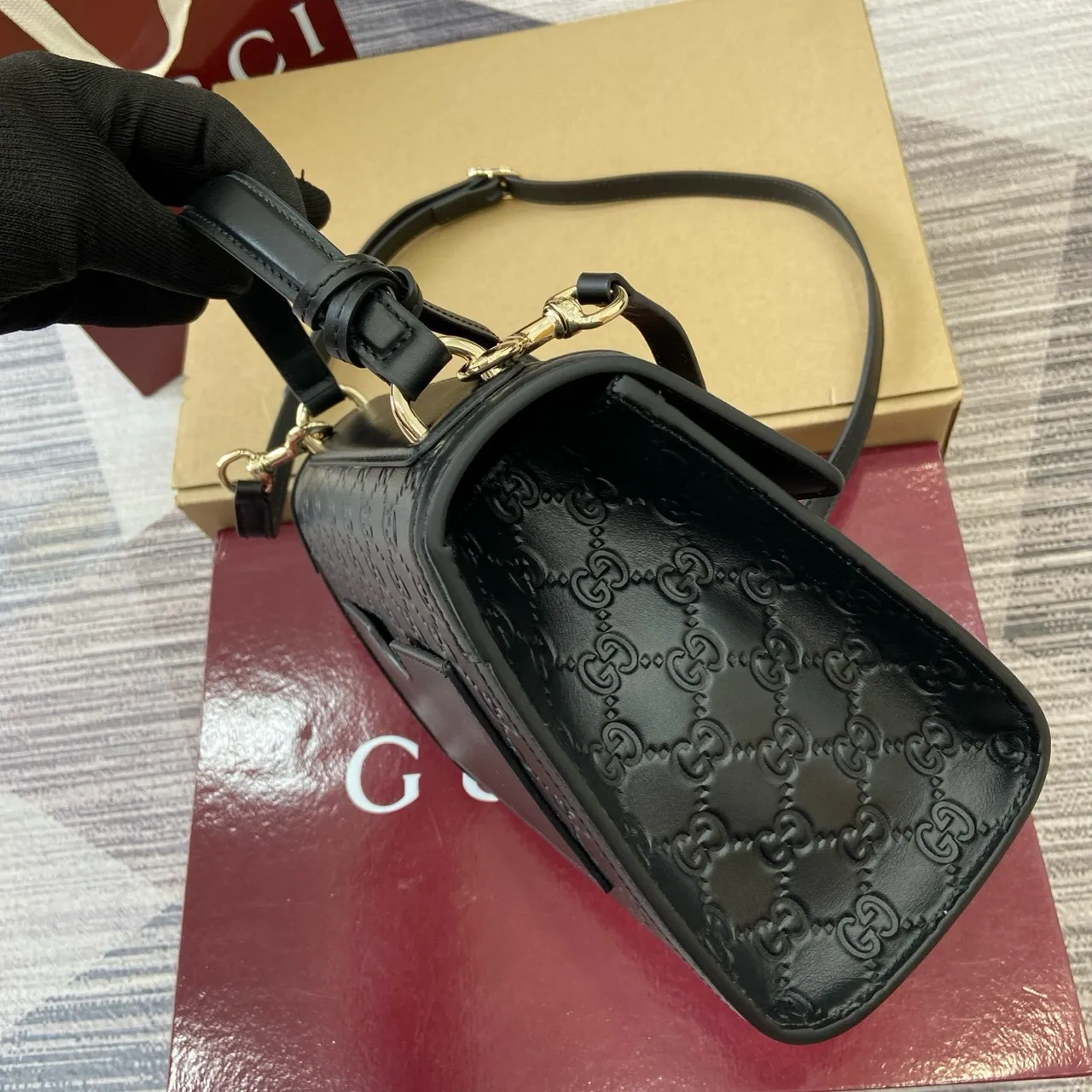 Gucci Padlock Black Gold Embossed GG Monogram Crossbody Bag 6