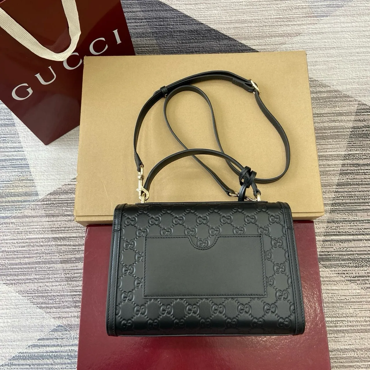 Gucci Padlock Black Gold Embossed GG Monogram Crossbody Bag 7