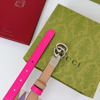 Gucci Pink Beige Reversible Two-Tone Interlocking Double G Buckle Leather Belt