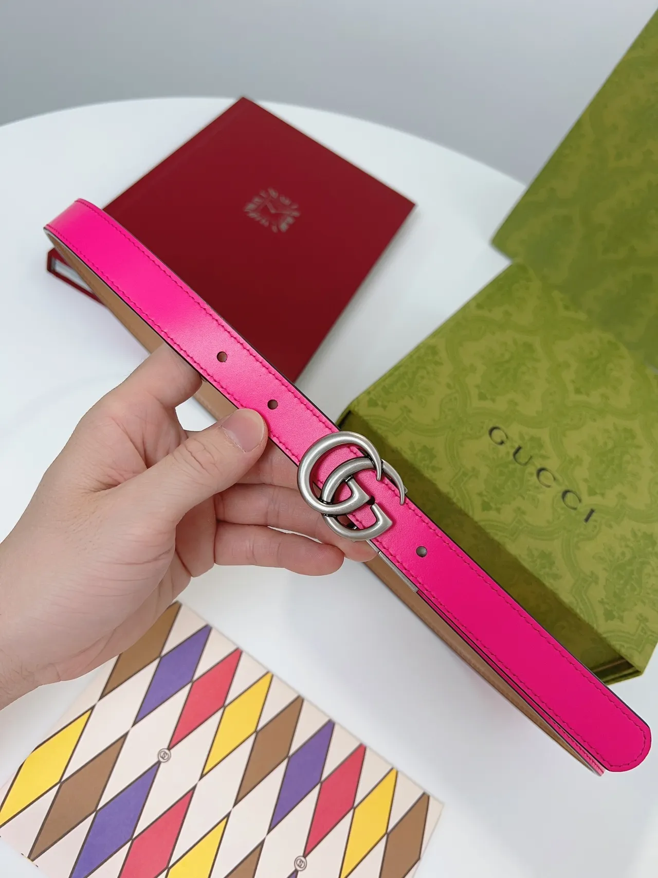 Gucci Pink Beige Reversible Two-Tone Interlocking Double G Buckle Leather Belt 8