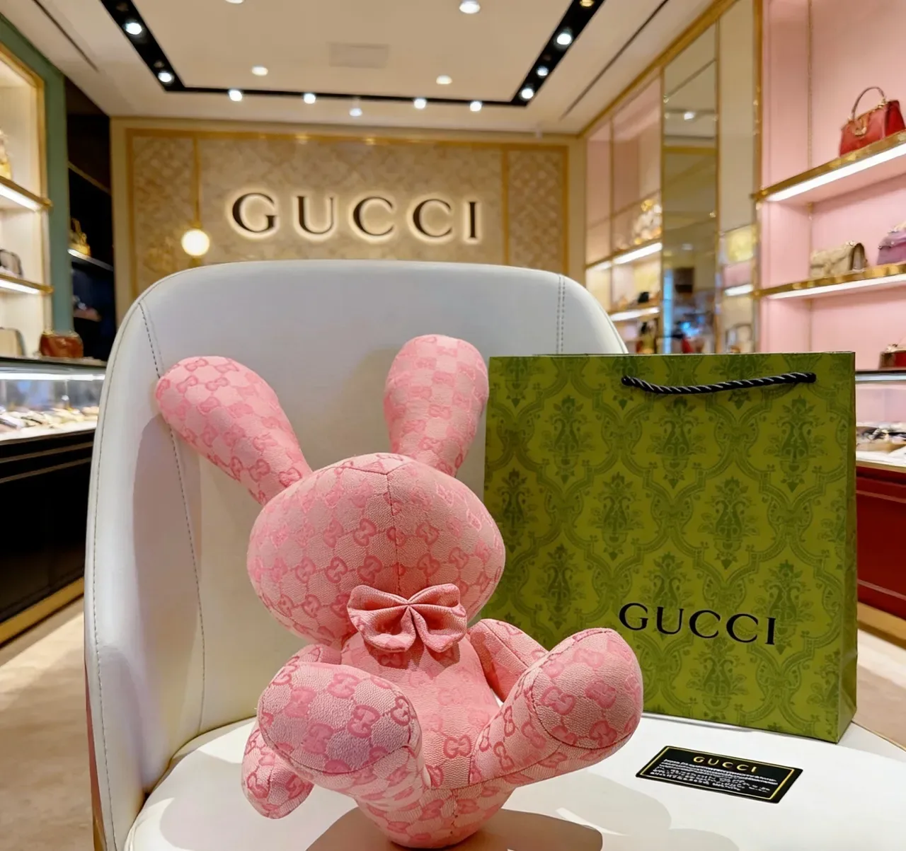 Gucci Pink Plush Monogrammed Handbag 4