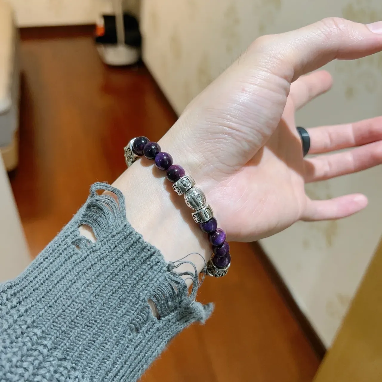 Gucci Purple Silver Beaded Interlocking G Charms Bracelet 4