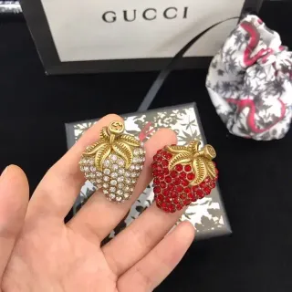 Gucci Red Gold Strawberry-Shaped Crystal-Embellished Earrings
