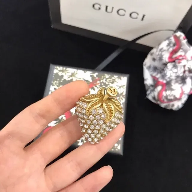 Gucci Red Gold Strawberry-Shaped Crystal-Embellished Earrings 2