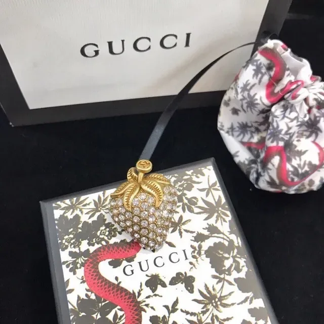 Gucci Red Gold Strawberry-Shaped Crystal-Embellished Earrings 3
