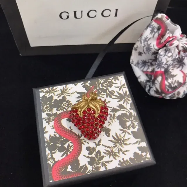 Gucci Red Gold Strawberry-Shaped Crystal-Embellished Earrings 4